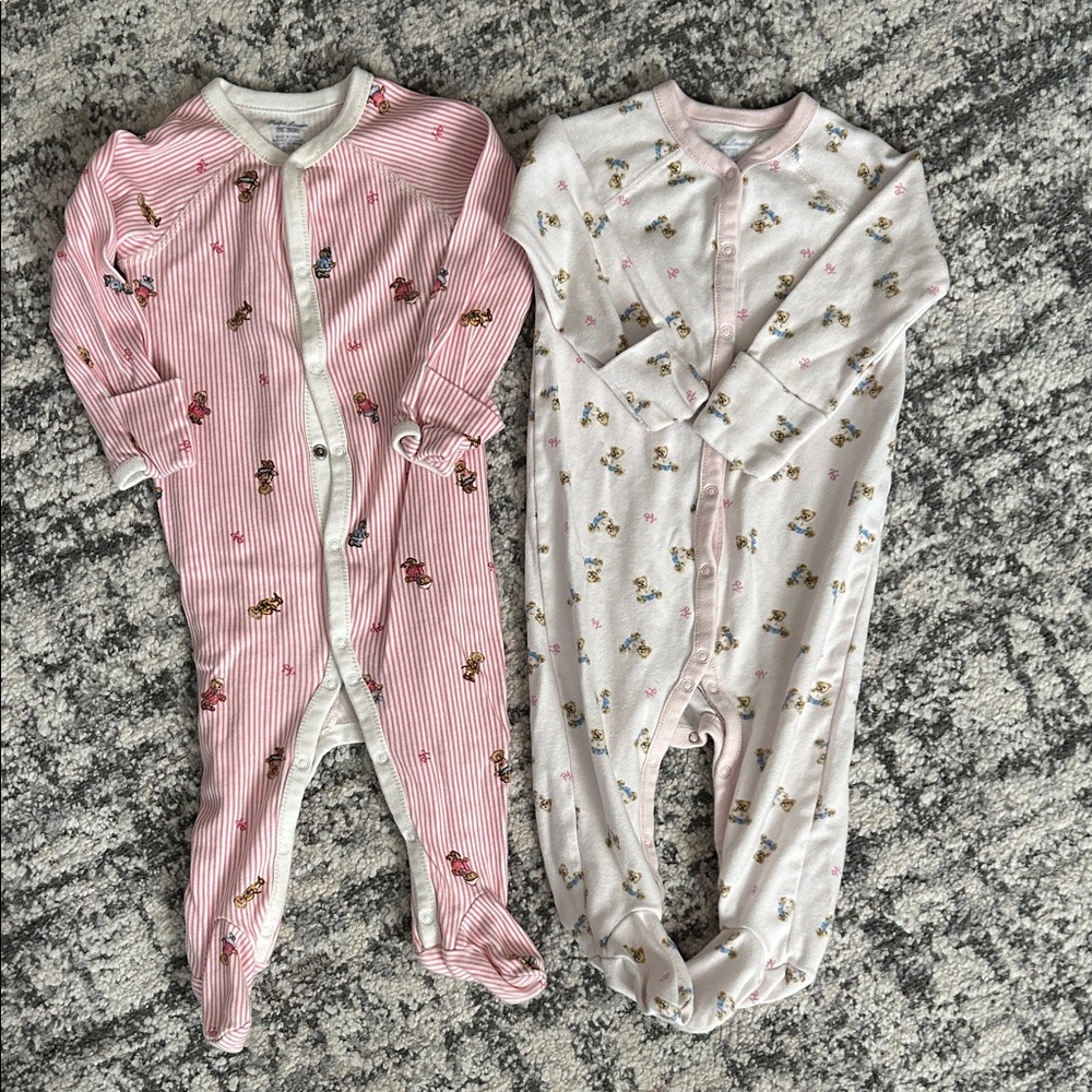 Ralph Lauren Pink Striped and White Floral Kids Footies